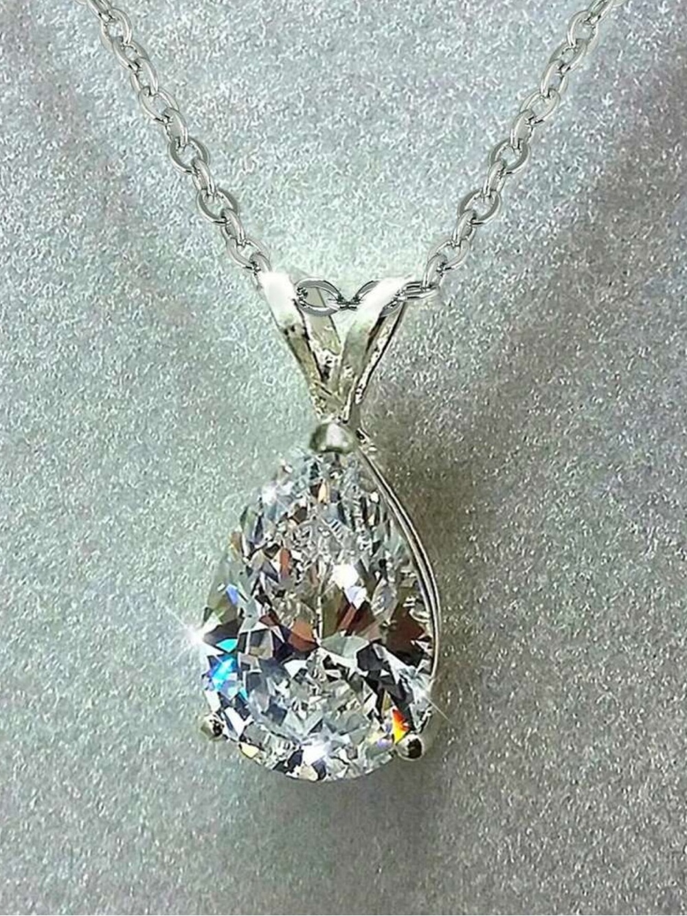 Silver Teardrop Cubic Zirconia Pendant Necklace